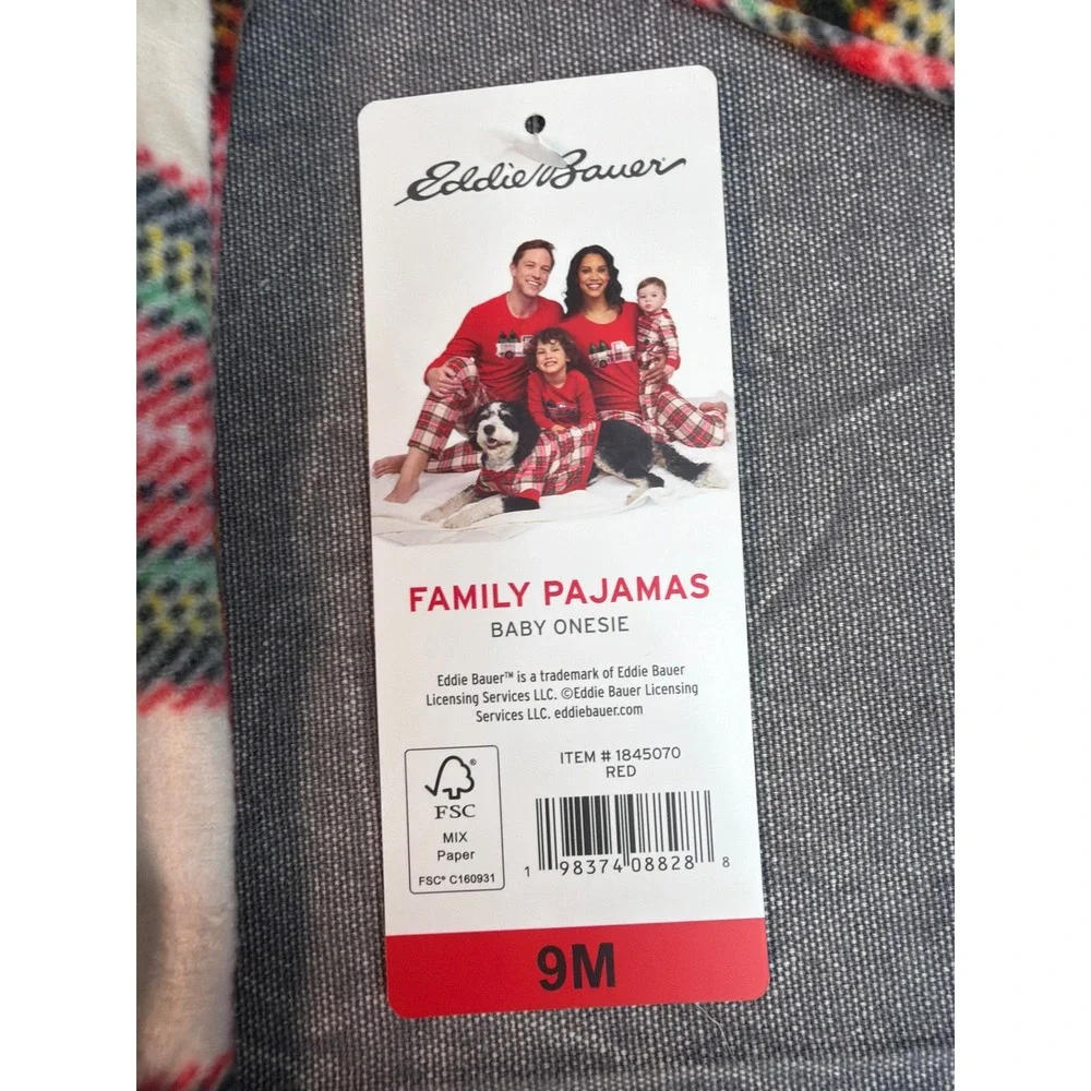 Eddie Bauer Footed Sleeper Kids 9M Family Pajama Red Plaid Fleece NEW